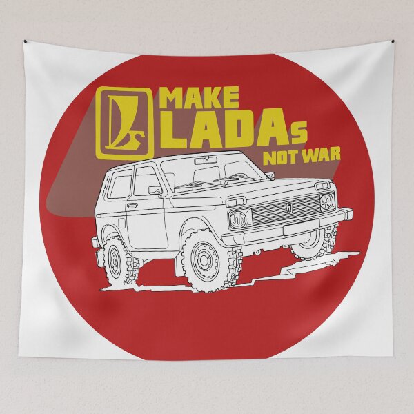 Item preview, Make Ladas Not War anti-war sticker based on a classic decal of the Lada Niva designed and sold by Hecksploitation.