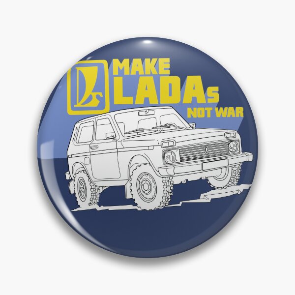 Item preview, Make Ladas Not War blue anti-war sticker based on a classic decal of the Lada Niva designed and sold by Hecksploitation.