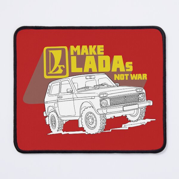 Item preview, Make Ladas Not War full red anti-war sticker based on a classic decal of the Lada Niva designed and sold by Hecksploitation.