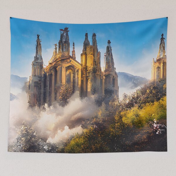 Item preview, Mountaintop Gothic Revival Architectural Style Church in Spain designed and sold by fizzribbit.
