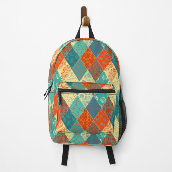 Item preview, Patchwork seamless pattern with different patterns turquoise and orange prominent designed and sold by JoyOfHopeStore.