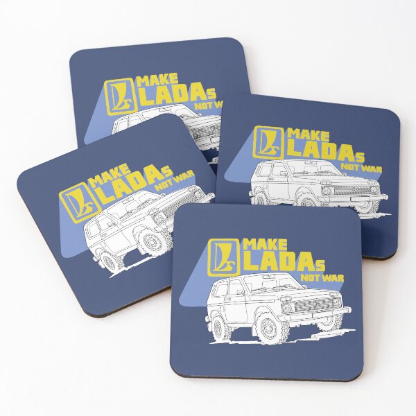 Item preview, Make Ladas Not War full blue anti-war sticker based on a classic decal of the Lada Niva designed and sold by Hecksploitation.