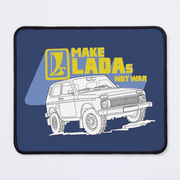 Item preview, Make Ladas Not War full blue anti-war sticker based on a classic decal of the Lada Niva designed and sold by Hecksploitation.