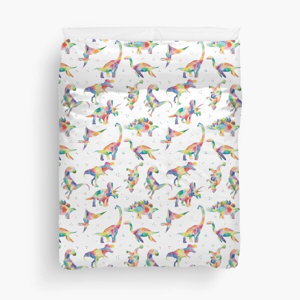 Watercolor Rainbow Dinosaurs Duvet Cover
