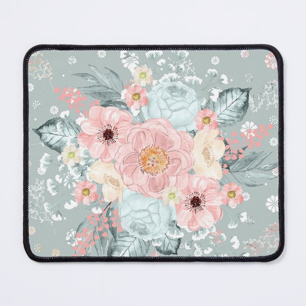 Item preview, Pink and Aqua Flowers on Green Background designed and sold by SixelaDesign.