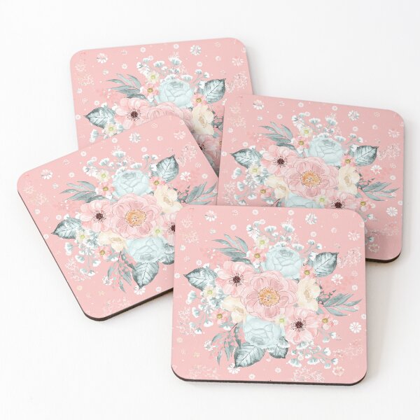 Item preview, Pink and Turquoise Flowers on Pink Background designed and sold by SixelaDesign.