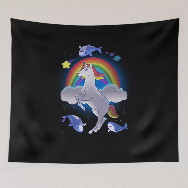 Item preview, Rainbow magic unicorn with cute sharks designed and sold by Mossysplashart.