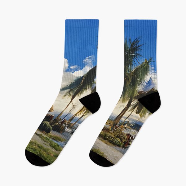 Item preview, Phillipines Beach Huts with Palm Trees in a blue sky designed and sold by fizzribbit.