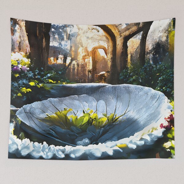 Item preview, Bird bath in a garden with gardenias  designed and sold by fizzribbit.