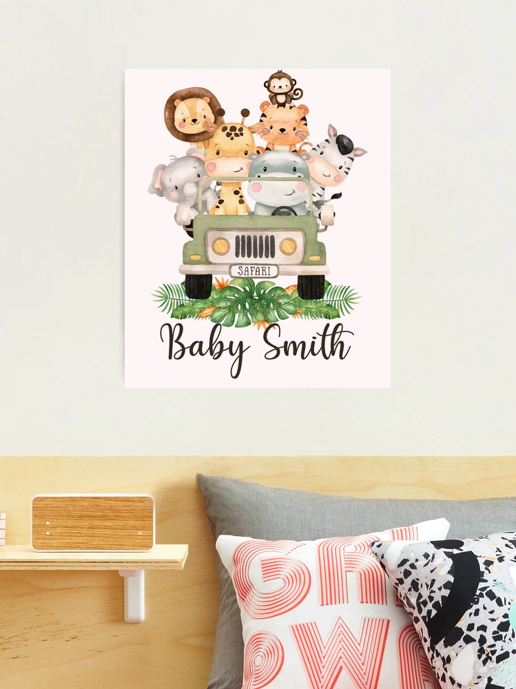 lona personalizada, anuncio, personalizado bebé nombre, fecha de  nacimiento, peso estadísticas de rayas, Safari ciervos Nursery Wall Decor,  100% marco