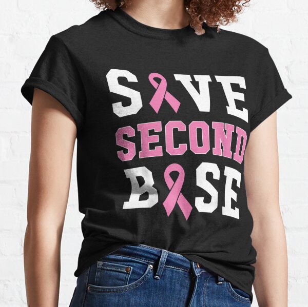 Caterpillar Save Second 2nd Base Funny Baseball Breast Cancer Awareness T- shirt in Black