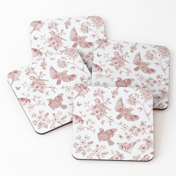 Item preview, Vintage Red Toile Birds French Country Pattern - cottage core garden designed and sold by PUFFYP.