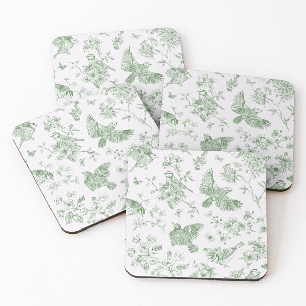 Item preview, Vintage Green Toile Birds French Country Pattern - cottagecore garden designed and sold by PUFFYP.