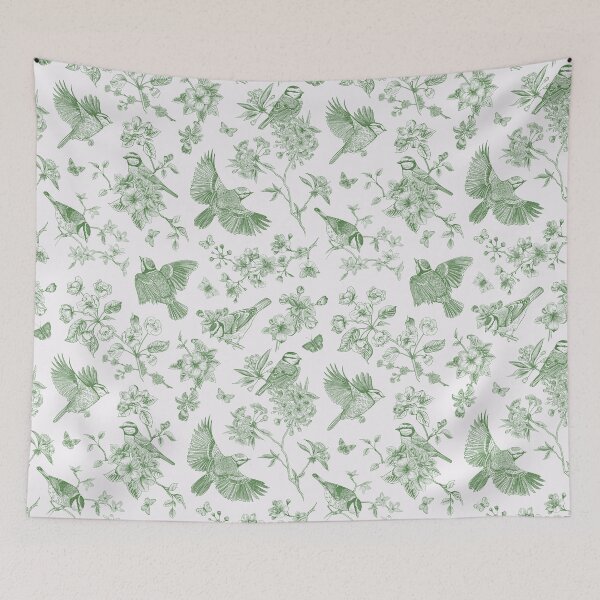 Item preview, Vintage Green Toile Birds French Country Pattern - cottagecore garden designed and sold by PUFFYP.