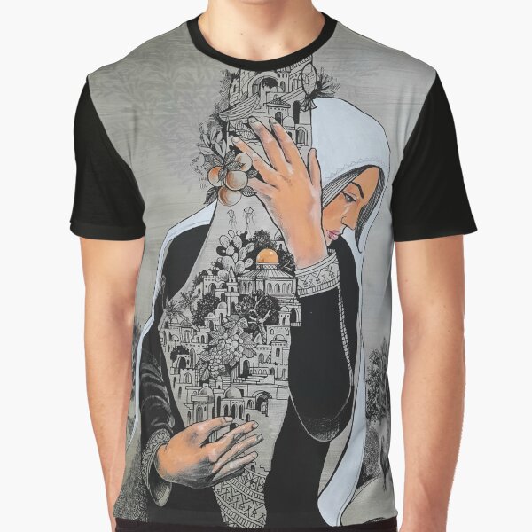 Item preview, Palestinian Woman Protecting the Land of Palestine Painting designed and sold by QualiTshirt.