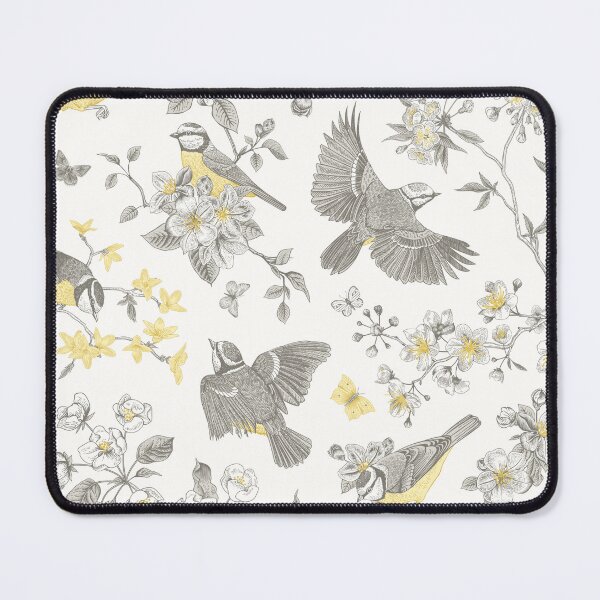 Item preview, Vintage Yellow Grey Toile Birds French Country Pattern - cottagecore garden designed and sold by PUFFYP.