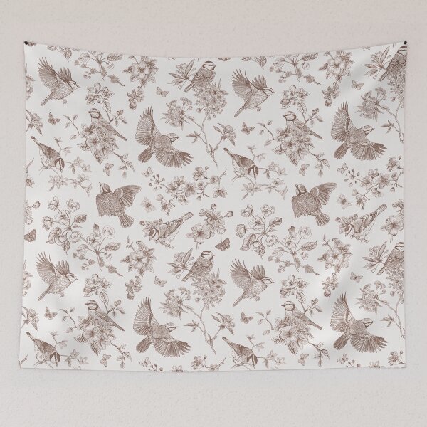 Item preview, Vintage Brown Tan Toile Birds French Country Pattern - cottagecore garden designed and sold by PUFFYP.