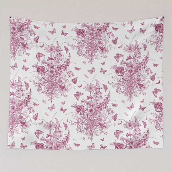 Item preview, Vintage Red Toile de Jouy Butterflies Cottagecore Garden French Country Pattern  designed and sold by PUFFYP.