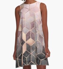 Pink And Grey Gradient Cubes A-Line Dress