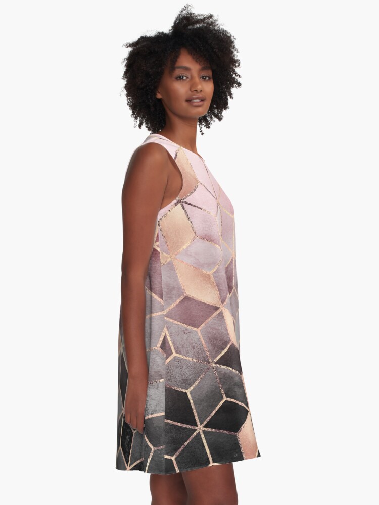 Alternate view of Pink And Grey Gradient Cubes A-Line Dress