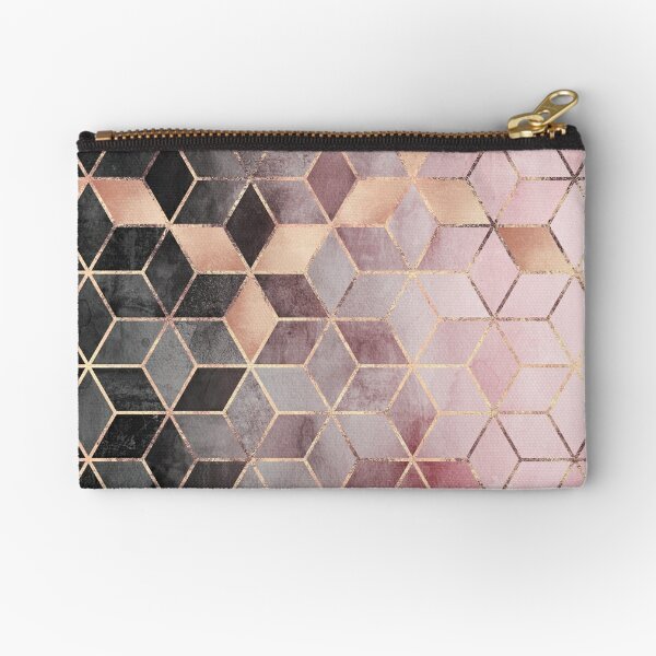 Pink And Grey Gradient Cubes Zipper Pouch