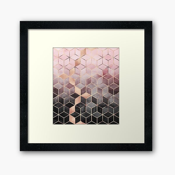 Rosa und graue Farbverlaufswürfel Gerahmter Kunstdruck