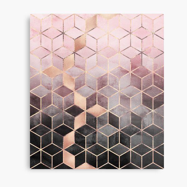 Pink And Grey Gradient Cubes Metal Print