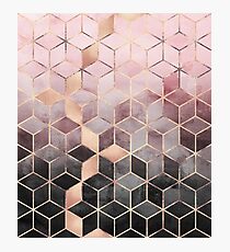 Pink And Grey Gradient Cubes Photographic Print