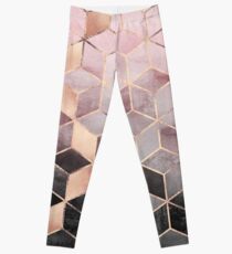 Pink And Grey Gradient Cubes Leggings
