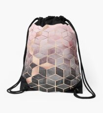 Pink And Grey Gradient Cubes Drawstring Bag
