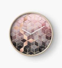 Pink And Grey Gradient Cubes Clock