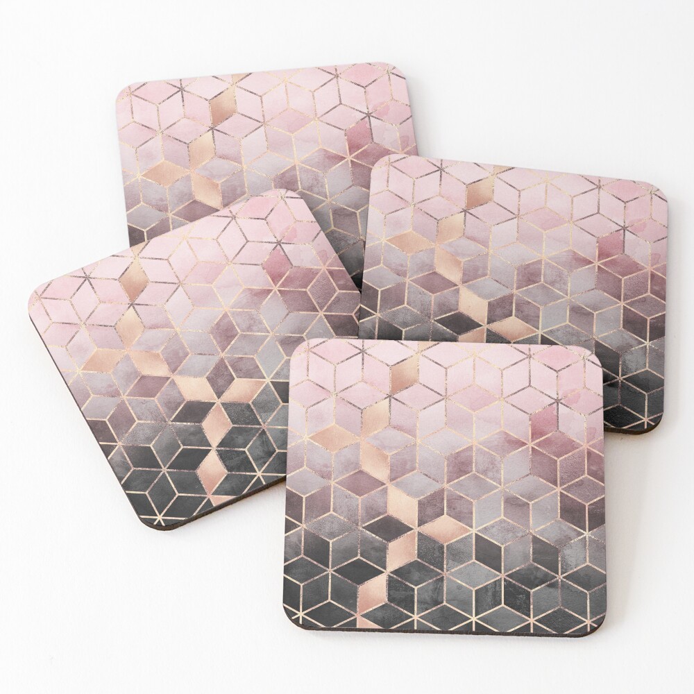 Pink And Grey Gradient Cubes Coasters (Set of 4)