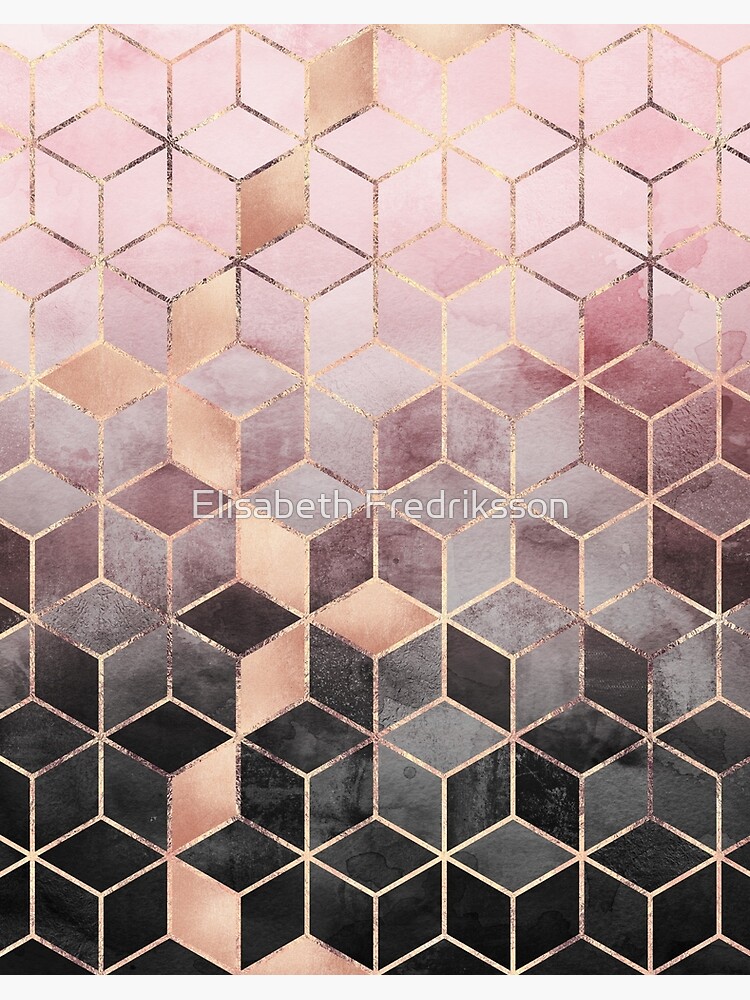Thumbnail 2 of 2, Art Board Print, Pink And Grey Gradient Cubes designed and sold by Elisabeth Fredriksson.