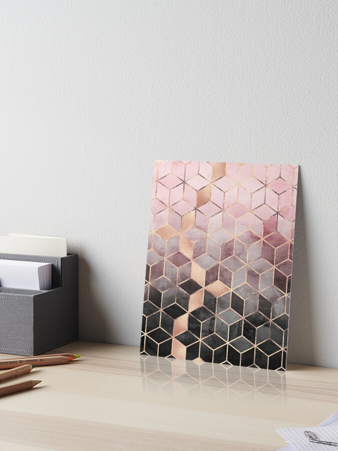 Thumbnail 1 of 2, Art Board Print, Pink And Grey Gradient Cubes designed and sold by Elisabeth Fredriksson.