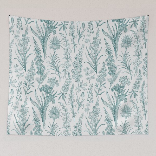 Item preview, Cottagecore Vintage Garden Green Toile Floral Pattern designed and sold by PUFFYP.