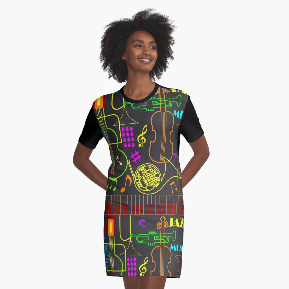 Neon Jazz Fest Graphic T-Shirt Dress