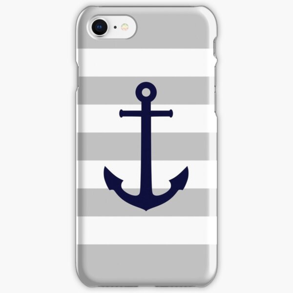 Nautical Navy Blue Anchor On Gray Stripes iPhone Snap Case