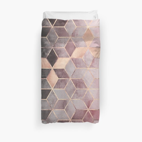 Pink And Grey Gradient Cubes Duvet Cover
