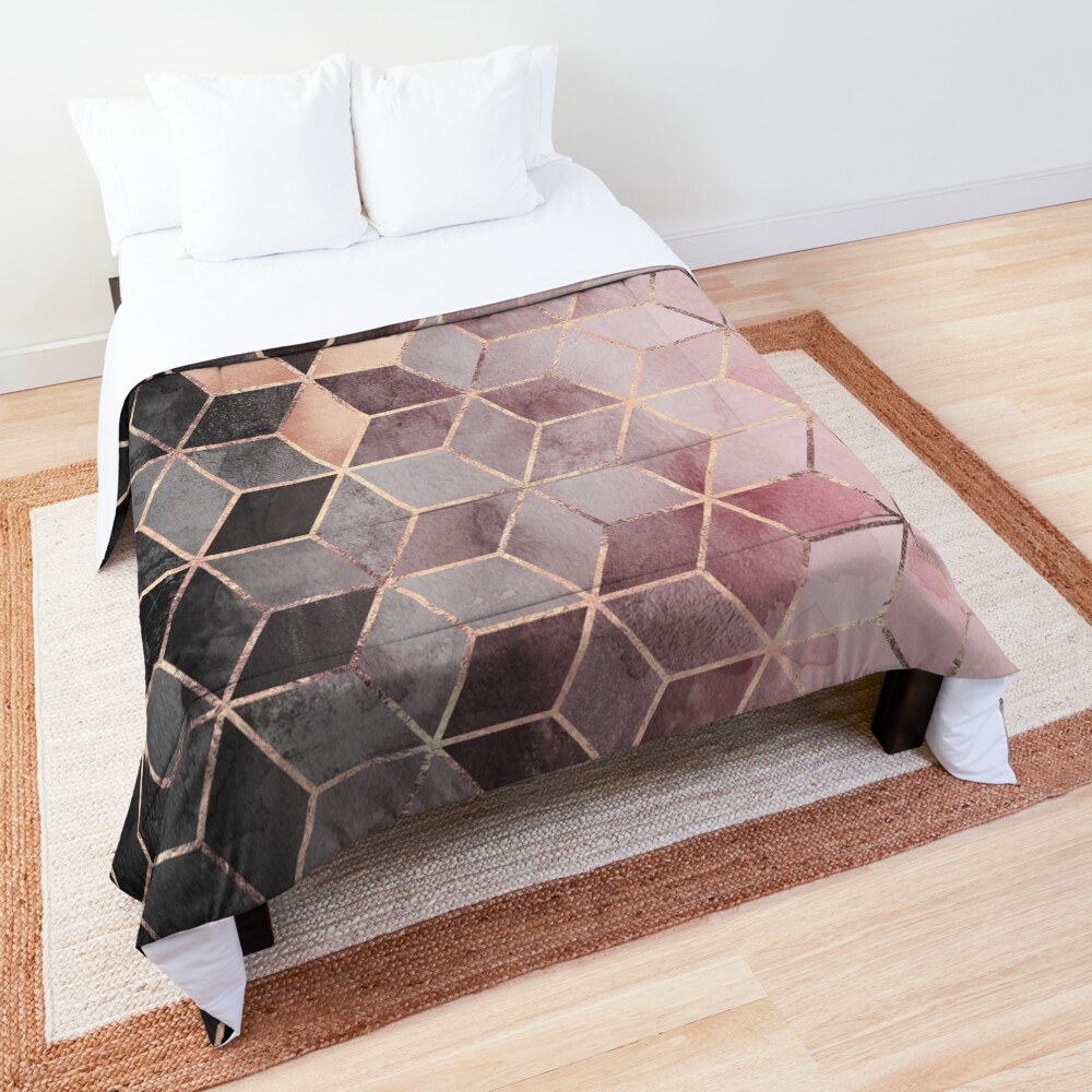 Pink And Grey Gradient Cubes Comforter