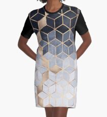 Soft Blue Gradient Cubes Graphic T-Shirt Dress