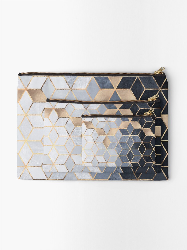 Alternate view of Soft Blue Gradient Cubes Zipper Pouch