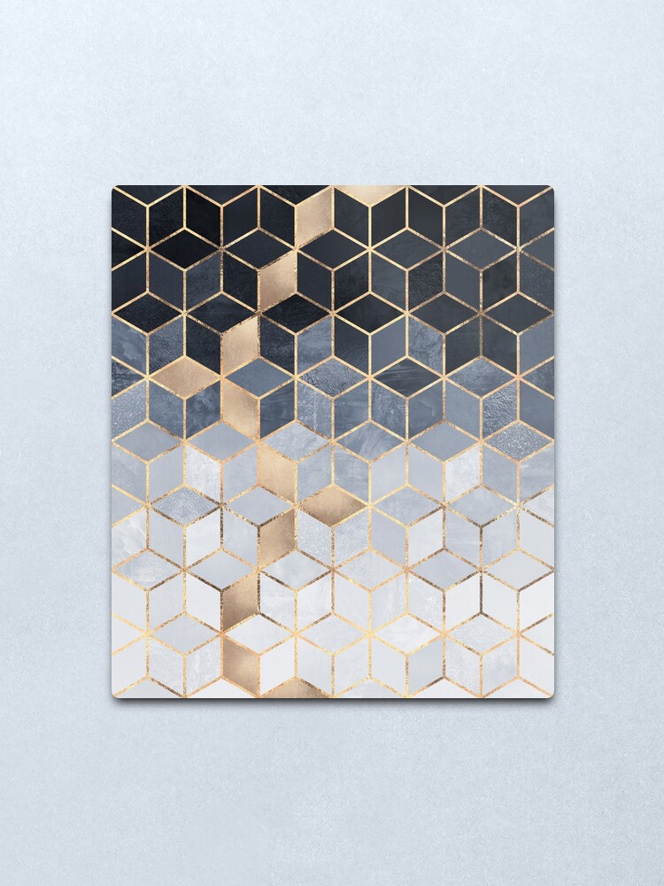 Alternate view of Soft Blue Gradient Cubes Metal Print