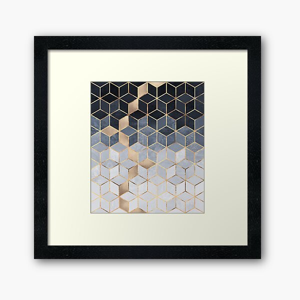Soft Blue Gradient Cubes Framed Art Print
