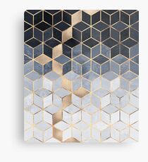 Soft Blue Gradient Cubes Metal Print