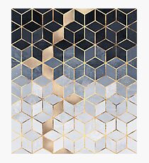 Soft Blue Gradient Cubes Photographic Print