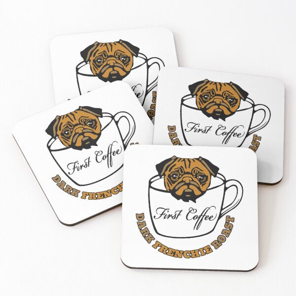 Item preview, Pug in Cup_ First Coffee_   designed and sold by SerzaClo.