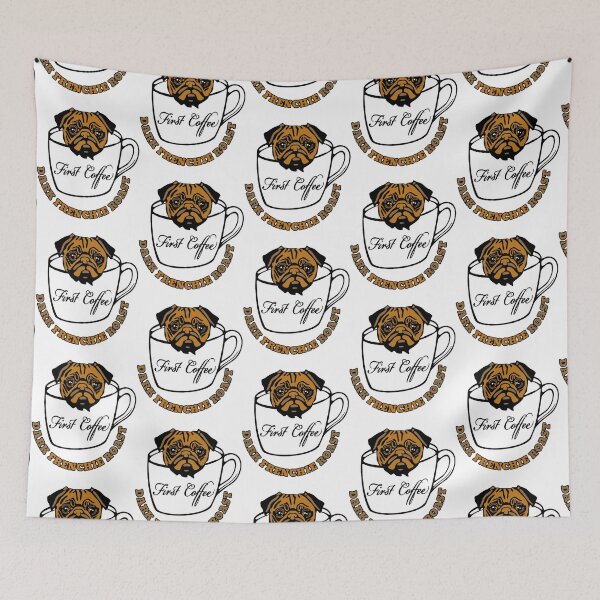 Item preview, Pug in Cup_ First Coffee_   designed and sold by SerzaClo.