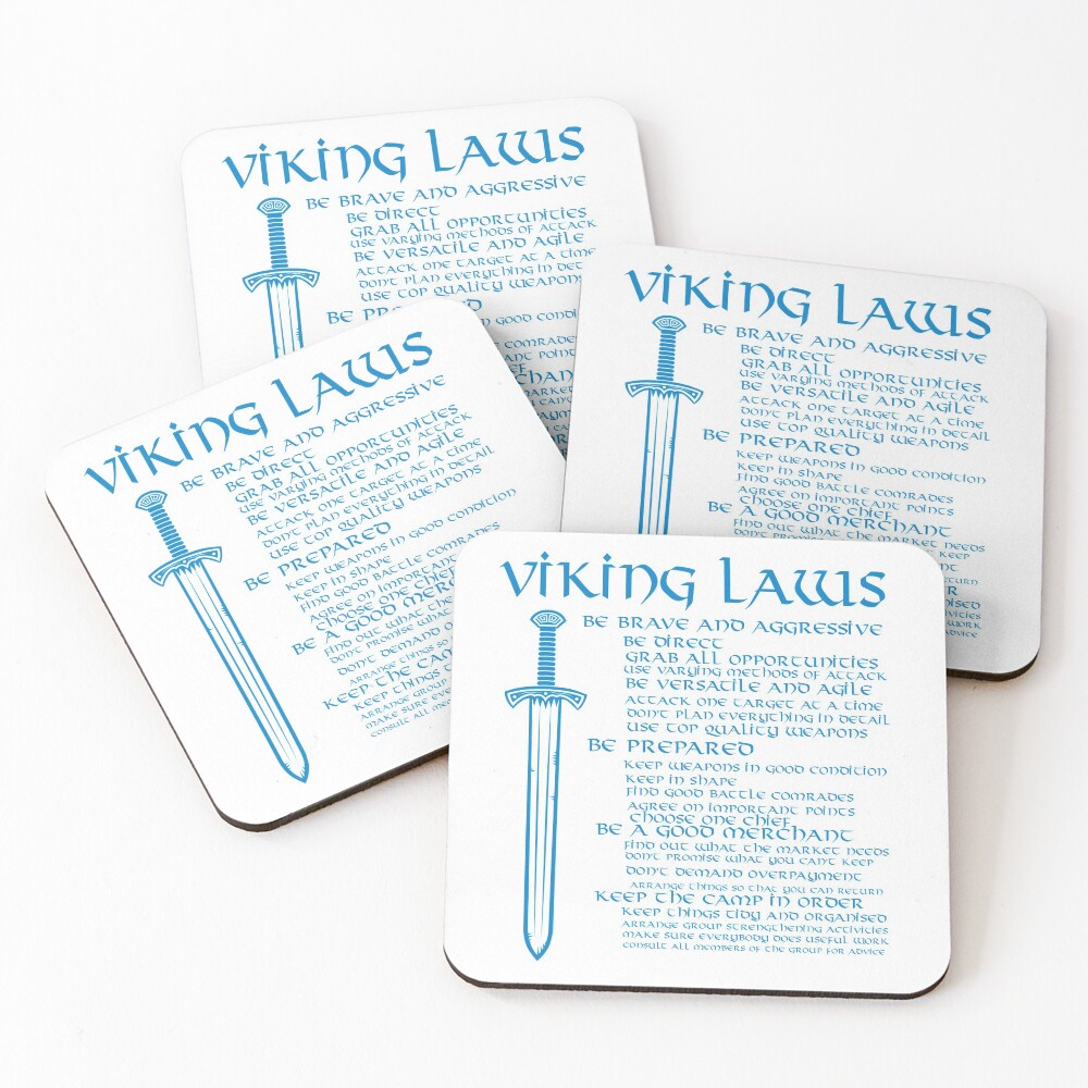 Viking Laws Scandinavian Warriors Sword Blue Coasters (Set of 4)