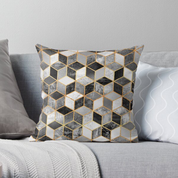 Simple Throw Pillow for Interior Design, Modern Black Gray Golden