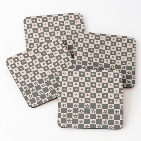 Item preview, Abstract Floral Checker Pattern 12 in Tan Black designed and sold by nineFlorals.
